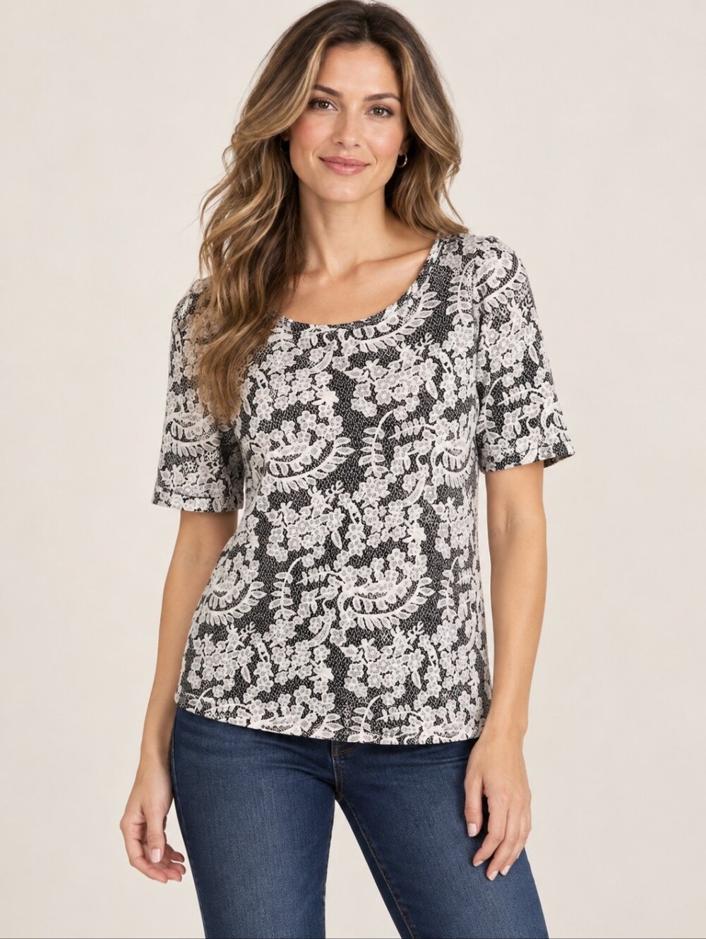 ❤ ANN TAYLOR LOFT KNIT LACE PATTERN TOP, SMALL